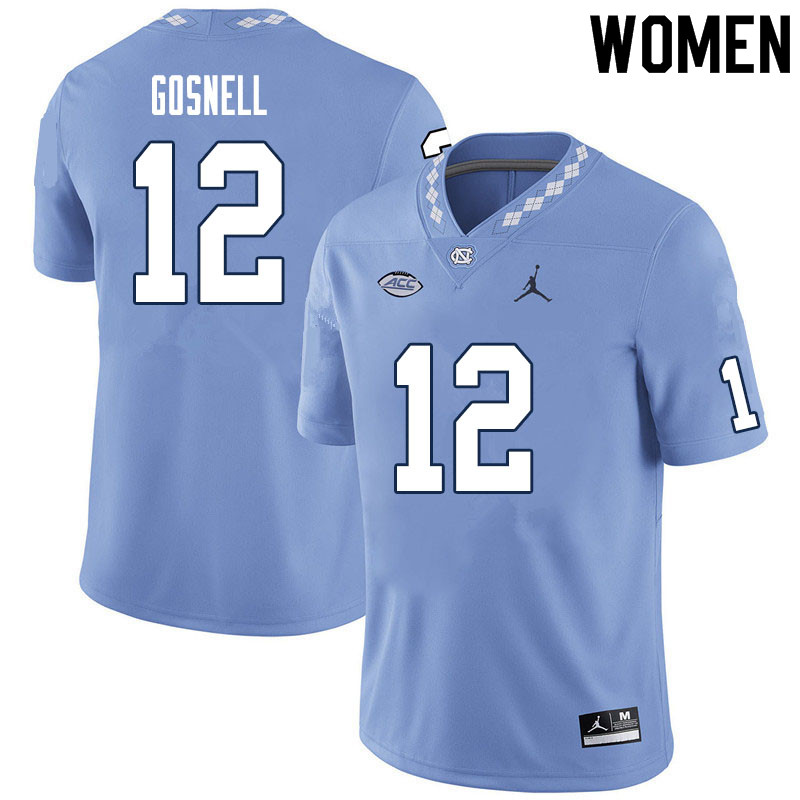 Women #12 Stephen Gosnell North Carolina Tar Heels College Football Jerseys Sale-Carolina Blue